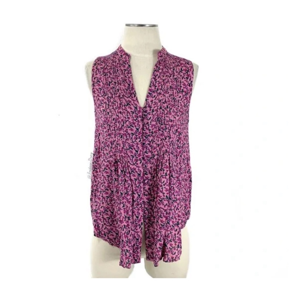 Anthropologie Maeve pink floral tunic button down tank top size L - Picture 3 of 7
